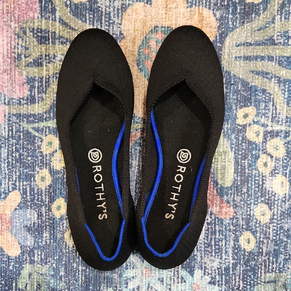 Rothy's Elegant Black Flats with Blue Trim